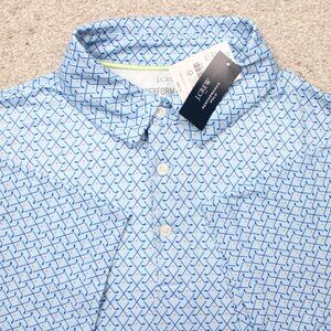 J. Crew AOP Polo Shirt NWT Mens Medium Blue Performance Golf Club All Over S/S